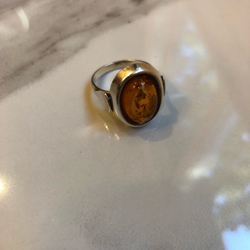 Amber and Sterling Silver Ring